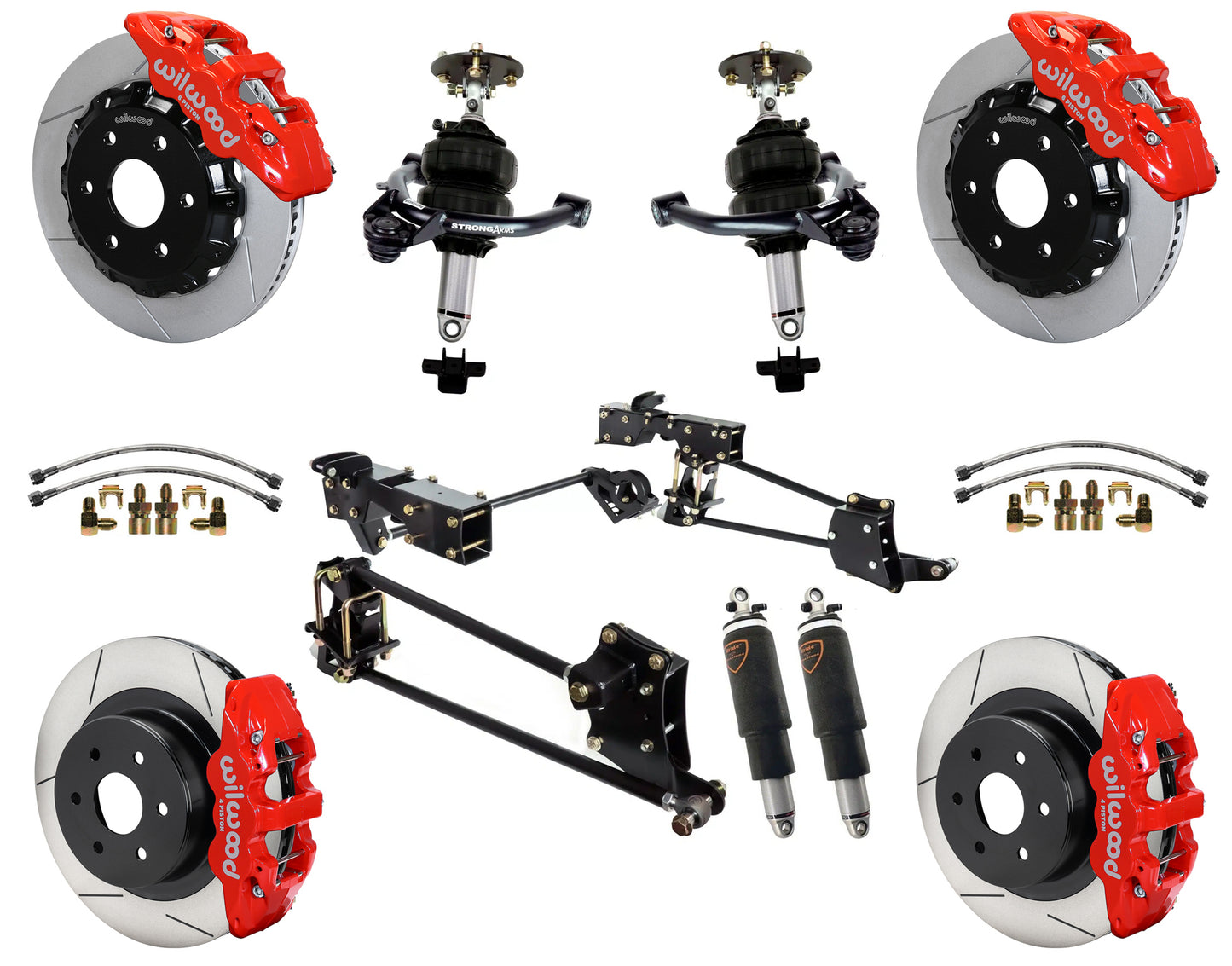 AIR RIDE SYSTEM,WILWOOD 14" BRAKES,RED,07-16 GM 1500,CAST ARMS,6 LUG
