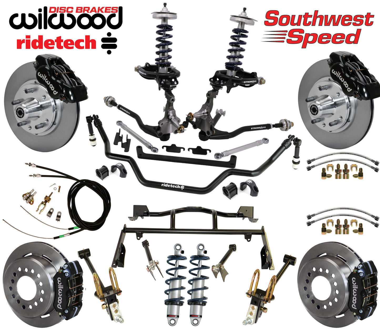 COILOVER & 4-LINK SYSTEM,ARMS,WILWOOD 11" BRAKES,BLACK CALIPERS,64-66 MUSTANG