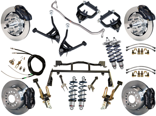 COILOVER & 4-LINK SYSTEM,ARMS,WILWOOD 12" BRAKES,BLACK CALIPERS,67-70 MUSTANG