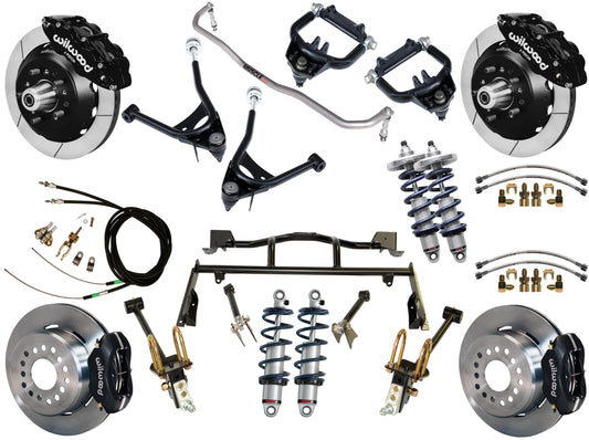 COILOVER & 4-LINK SYSTEM,ARMS,WILWOOD 13/12" BRAKES,BLACK CALIPERS,67-70 MUSTANG