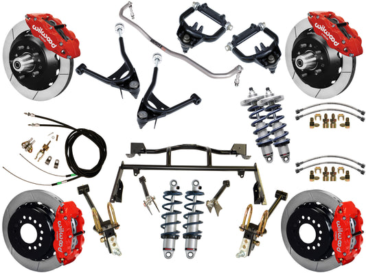 COILOVER & 4-LINK SYSTEM,ARMS,WILWOOD 13" BRAKES,RED CALIPERS,67-70 MUSTANG