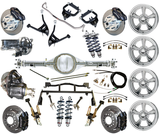 COILOVER & 4-LINK SYSTEM,CURRIE REAR END,WILWOOD 11" BRAKES,BLACK,BSI WHEELS