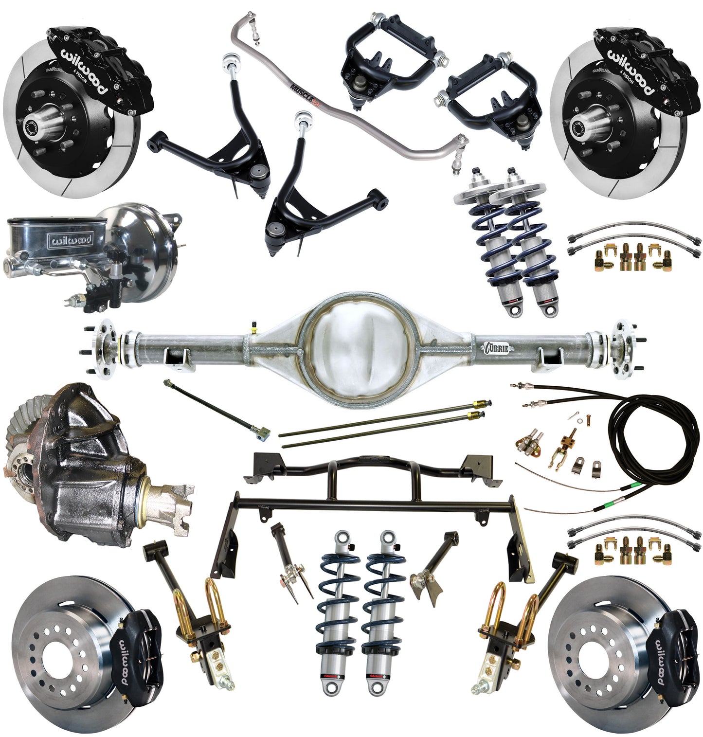 COILOVER & 4-LINK SYSTEM,CURRIE REAR END,WILWOOD 13"/12" BRAKES,BLACK,67-70 FORD