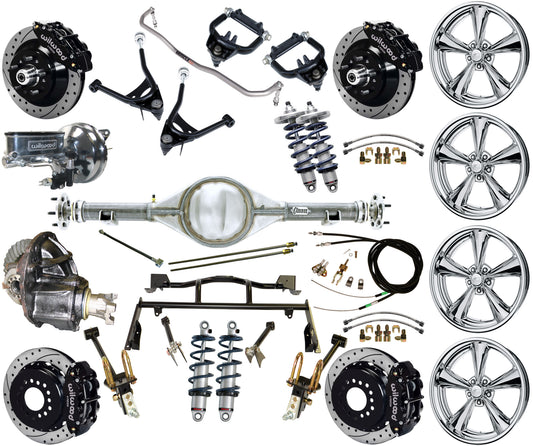 COILOVER & 4-LINK SYSTEM,CURRIE REAR END,WILWOOD 13" DRILLED,BLACK,BSI WHEELS