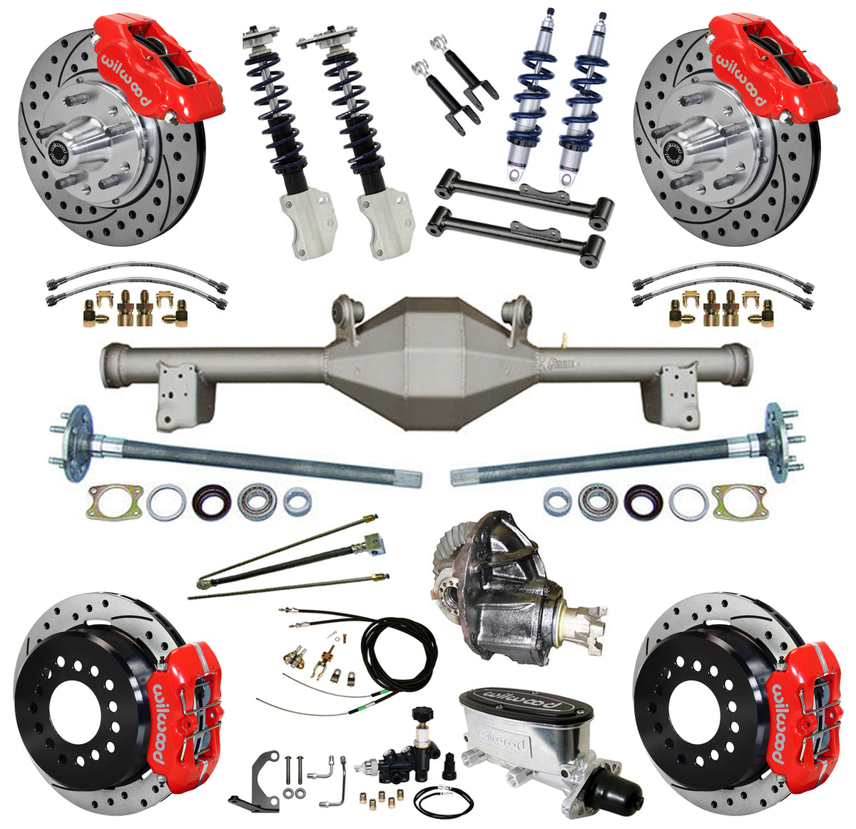 COILOVER SYSTEM,CURRIE REAR,WILWOOD BRAKES,11" DRILL,RED,90-93 FORD MUSTANG