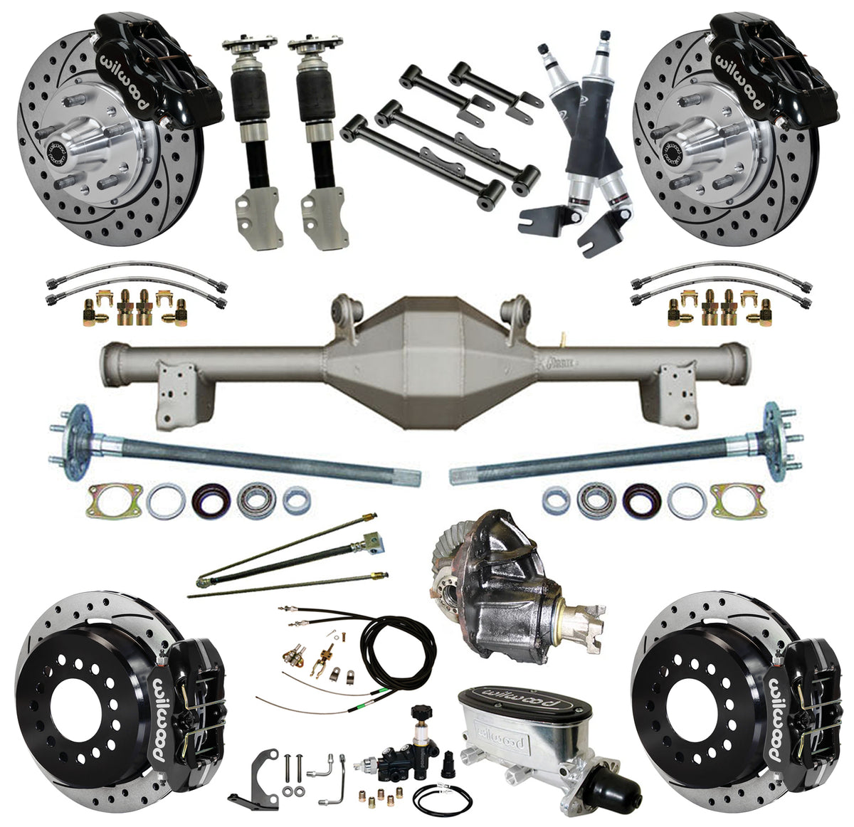 AIR RIDE SYSTEM,CURRIE REAR,WILWOOD BRAKES,11" DRILL,90-93 FORD MUSTANG