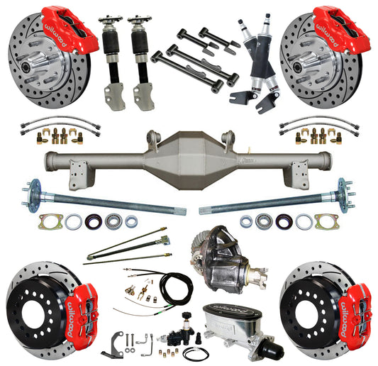 AIR RIDE SYSTEM,CURRIE REAR,WILWOOD BRAKES,11" DRILL,RED,90-93 FORD MUSTANG