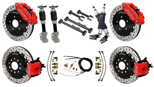 AIR RIDE SYSTEM,CURRIE REAR,WILWOOD BRAKES,13" DRILL,RED,94-04 FORD MUSTANG
