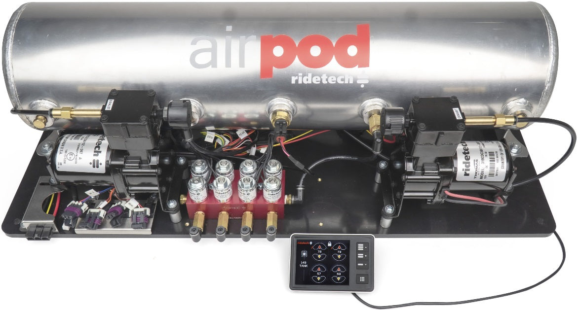 RIDEPRO E5 AIR RIDE CONTROL SYSTEM,5 GALLON DUAL COMP AIRPOD,1/4" VALVES