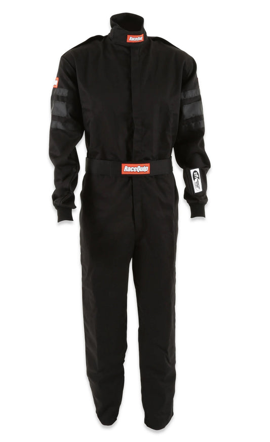 FIRE SUIT,1-PC,SINGLE LAYER,SFI,BLACK,LARGE