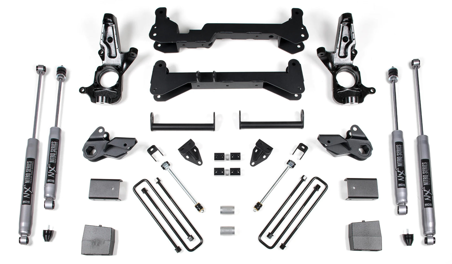 BDS 01-10 GM 2500,2500HD 2WD,CARRIER ABOVE CROSS,7" LIFT KIT,WITH NITRO SHOCKS