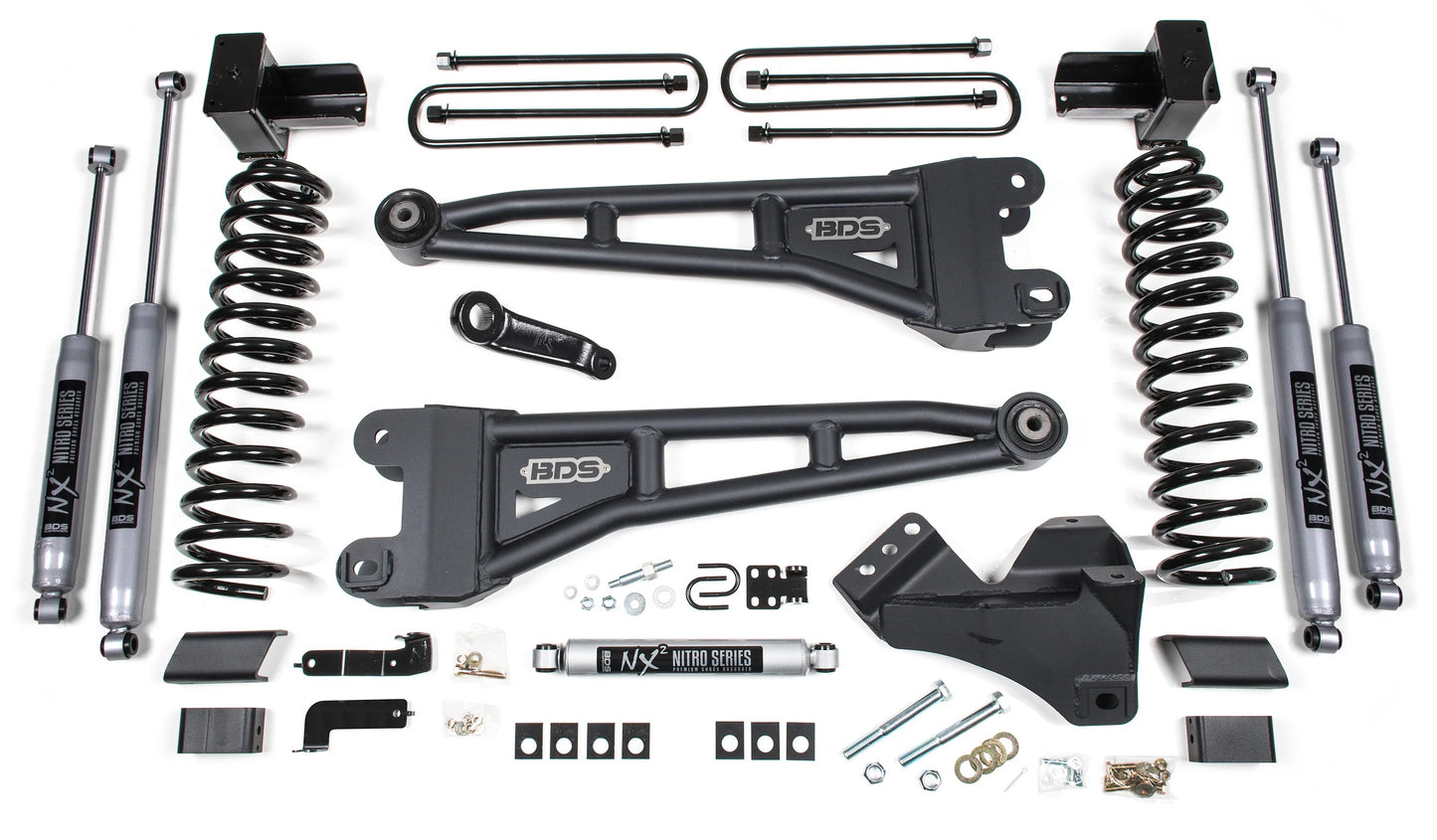 BDS 17-19 FORD F-250,F-350,4WD,GAS,4" LIFT,RADIUS,5"BLOCK,2 LEAF,NITRO SHOCKS