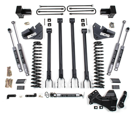 BDS 17-19 FORD F-250,F-350,4WD,GAS 4" LIFT,4-LINK,5" BLOCK,3 LEAF,NITRO SHOCKS