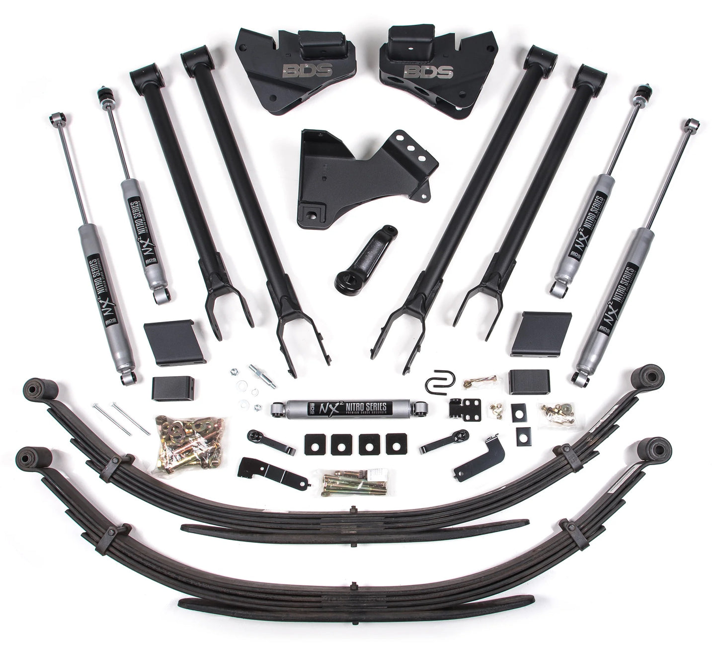BDS 17-19 FORD F-250,F-350,4WD,DIESEL 4" LIFT KIT,4-LINK,LEAFS,NITRO SHOCKS