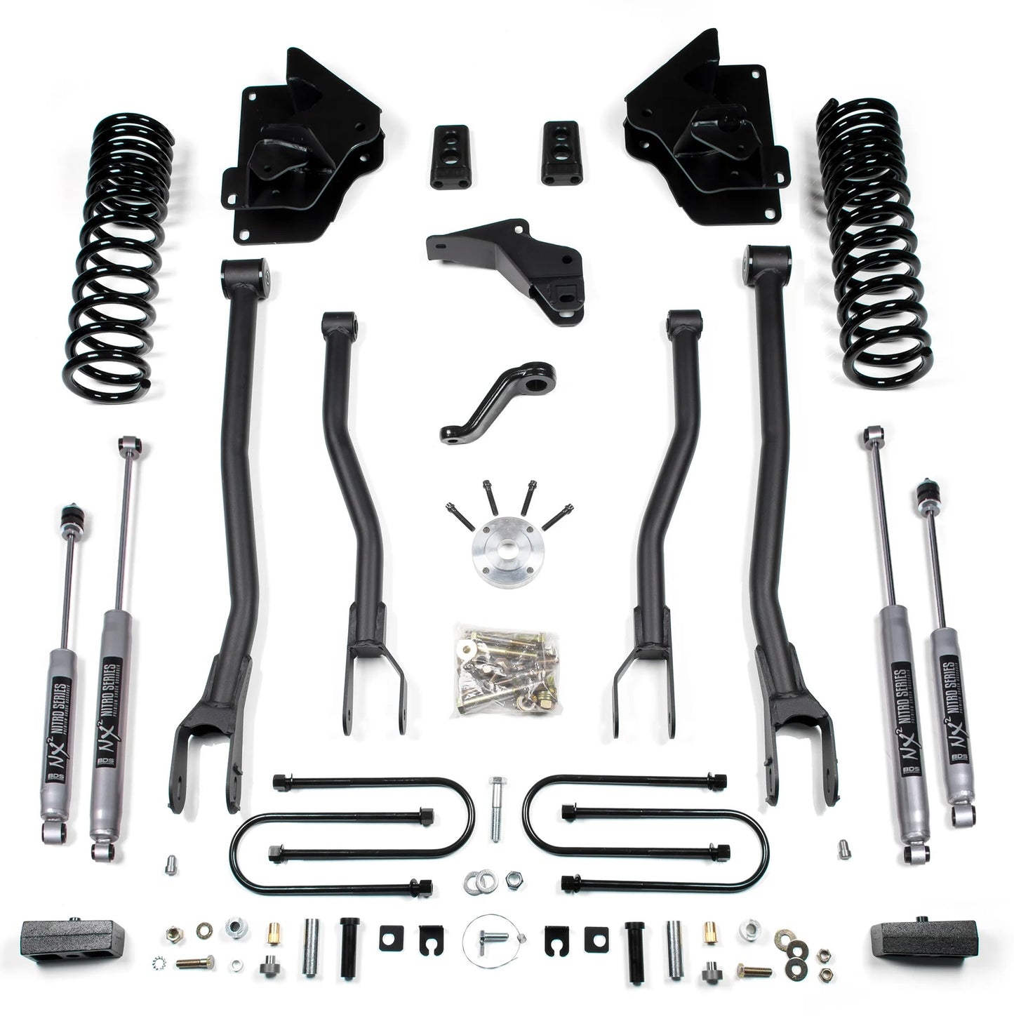 BDS 2013-2018 RAM 3500 4WD,GAS,4" 4-LINK LIFT,2" REAR BLOCK,NITRO SHOCKS