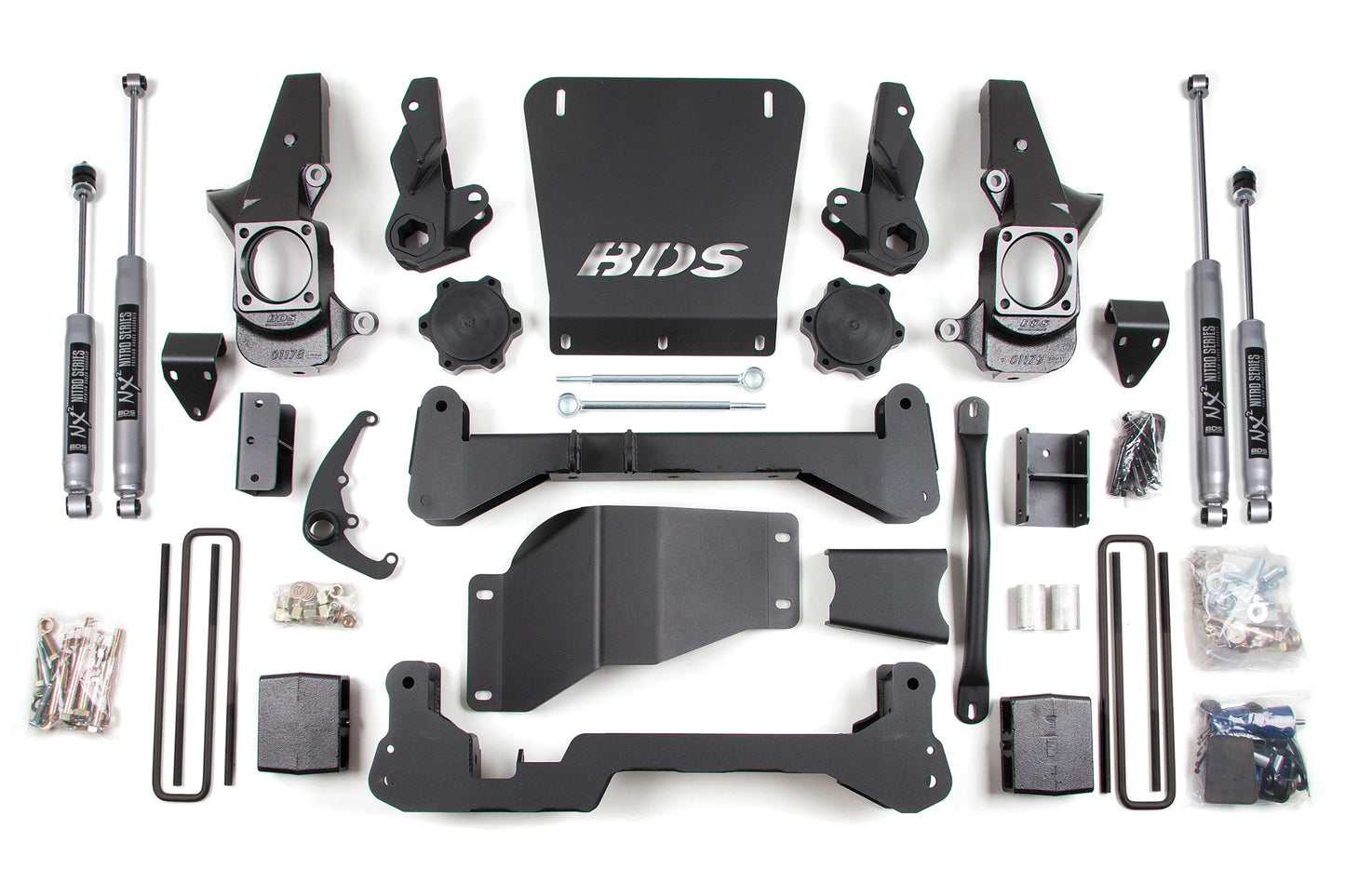 BDS 2001-2010 CHEVY,GM 2500,3500HD 2WD,GAS,7" LIFT,CARRIER BELOW,NITRO SHOCKS