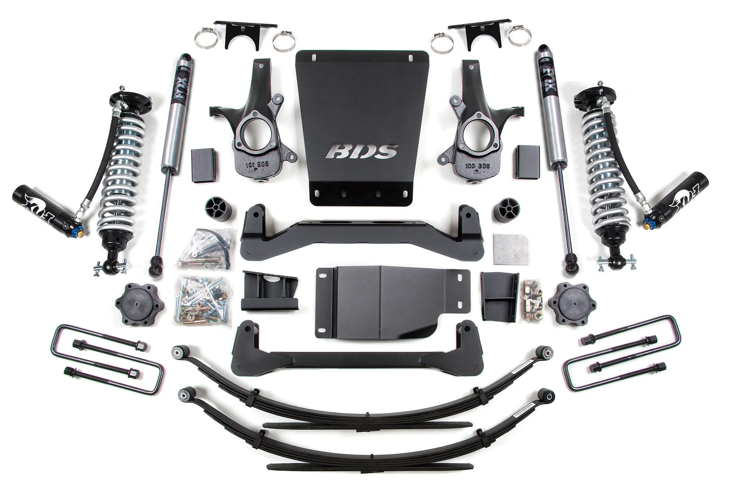 BDS 2007-2013 CHEVY,GMC 1500 4WD 4" LIFT LEAF SPRING KIT WITH FOX 2.5 COILOVERS