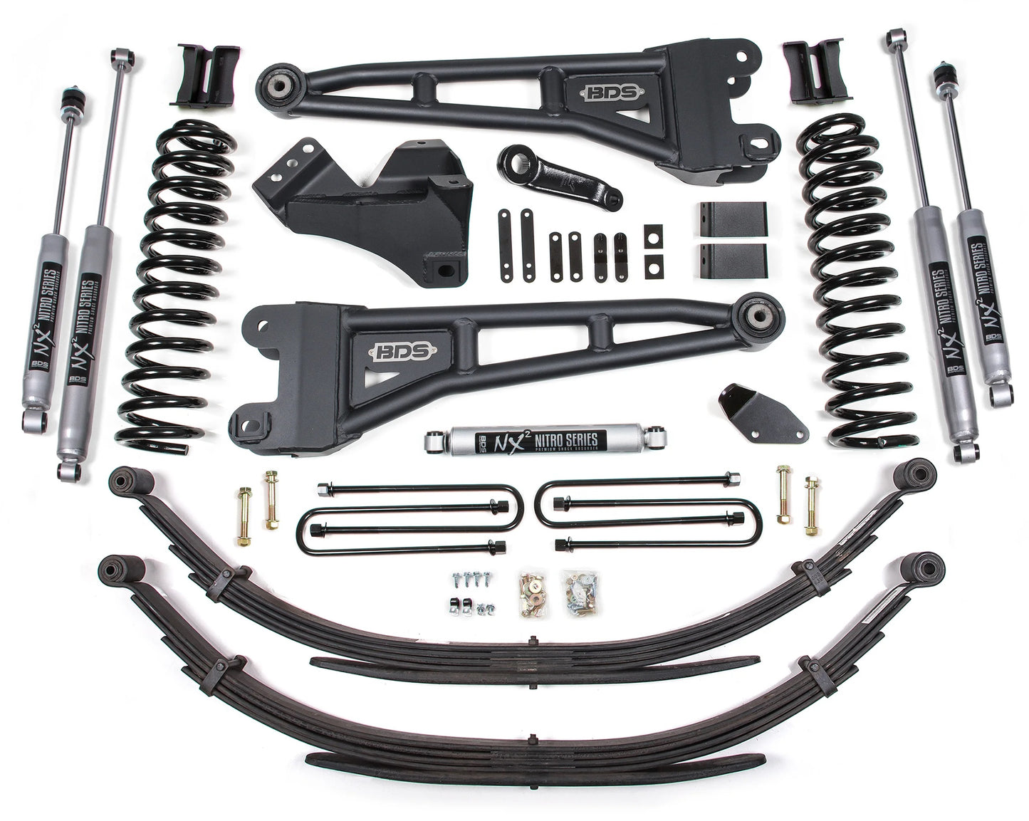 BDS 2005-2007 FORD F250,F350 4WD,GAS,4" RADIUS LIFT,LEAF SPRINGS,NITRO SHOCKS