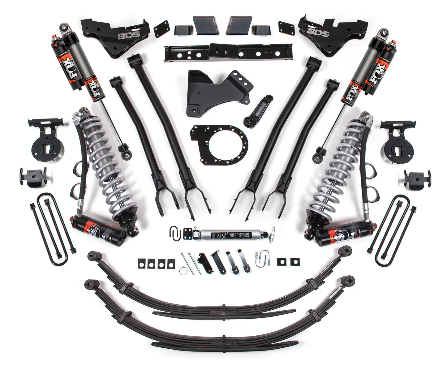 BDS 2023-2025 FORD F-250,F-350 4WD DIESEL 7" LIFT KIT,4-LINK,LEAFS,FOX COILOVERS
