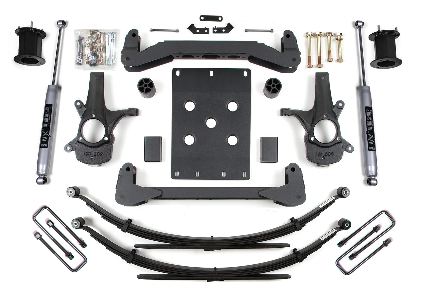 BDS 2007-2013 CHEVY,GMC 1500 2WD 4" LIFT LEAF SPRING KIT WITH NITRO SHOCKS