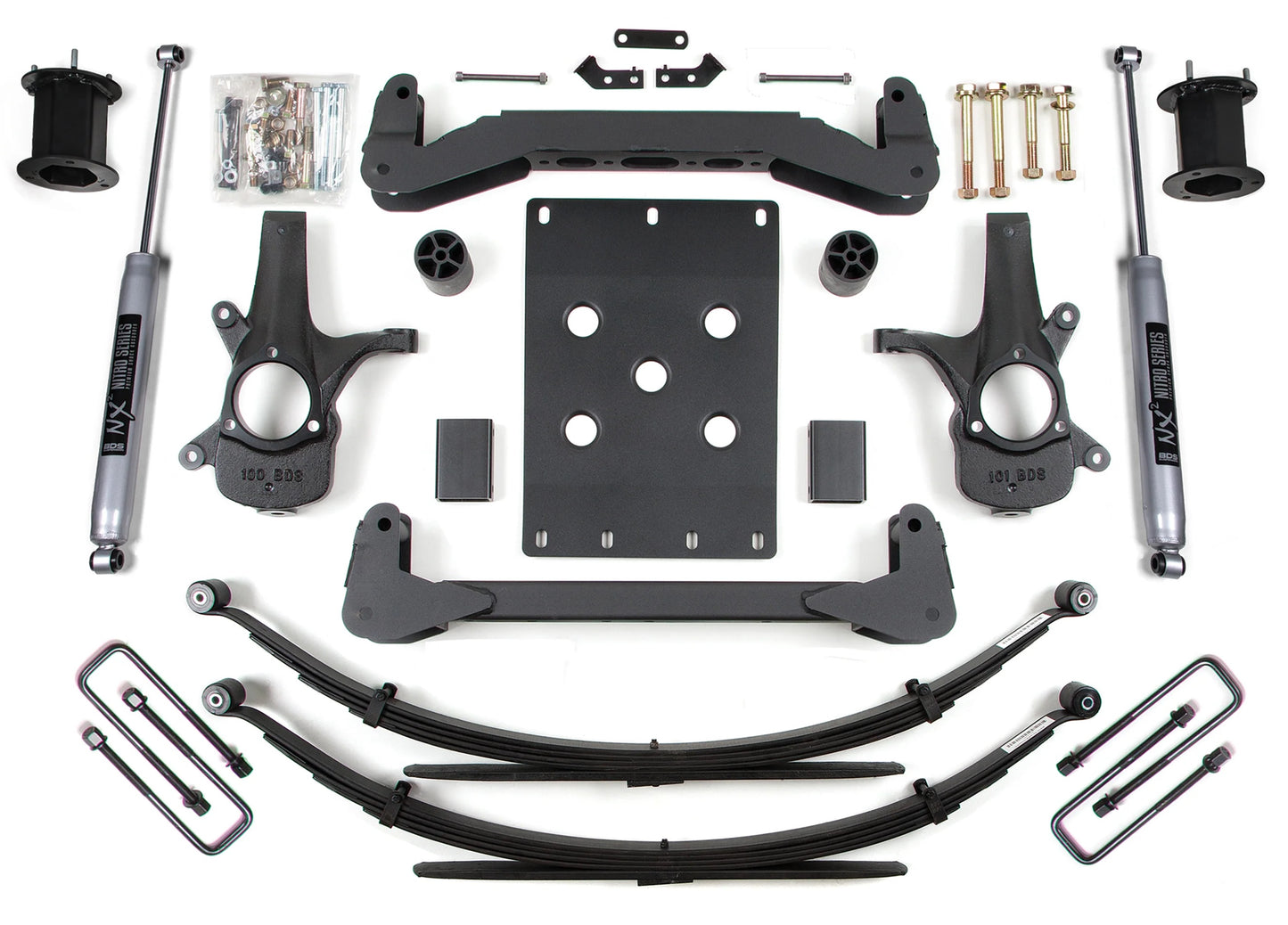 BDS 2007-2013 CHEVY,GMC 1500 2WD 6" LIFT LEAF SPRINGS KIT WITH NITRO SHOCKS