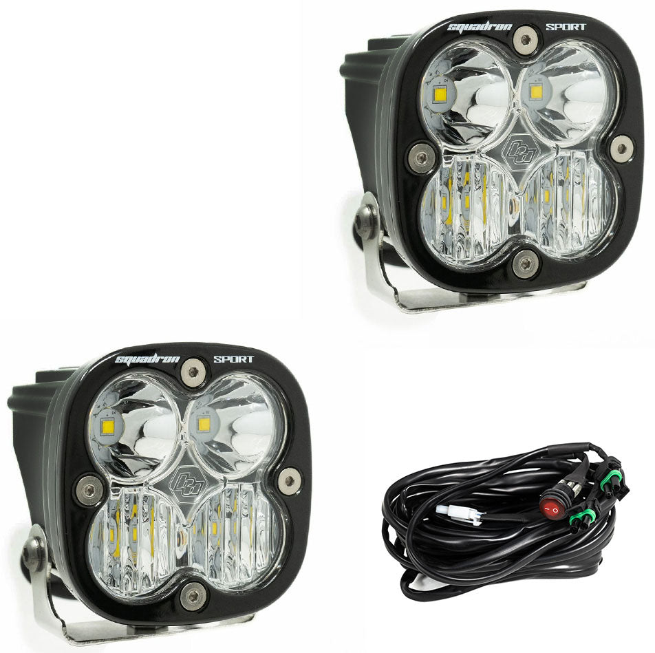 LIGHTS,BAJA DESIGNS,SQUADRON SPORT,BLACK,LED,CLEAR,3X3,DRIVING/COMBO,W/HARNESS
