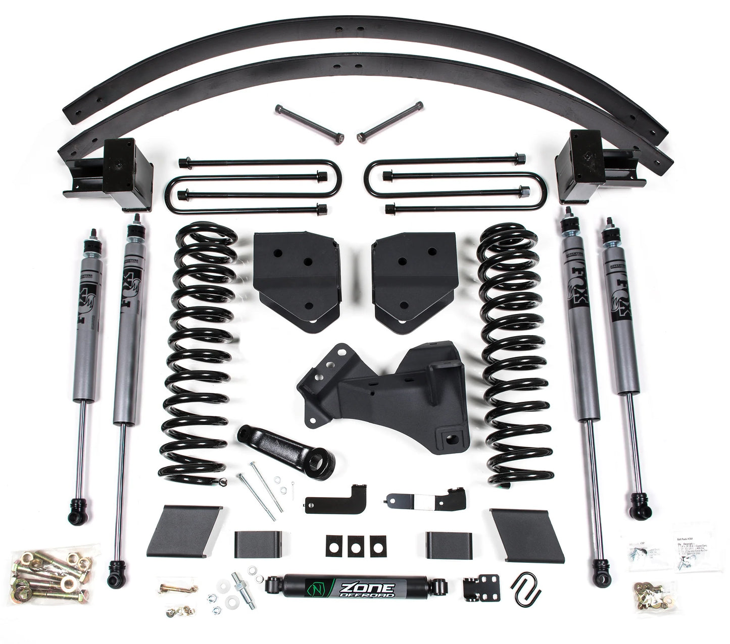 ZONE 2017-2019 F250,F350 4WD DIESEL BLOCK & ADD-A-LEAF,4" SUSPENSION LIFT,FOX