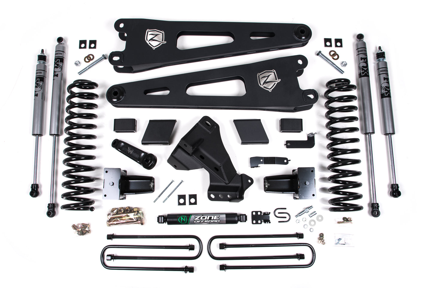 ZONE 2023-2025 F250,F350 4WD DIESEL 2-LEAF,5" RADIUS ARM LIFT KIT & FOX SHOCKS