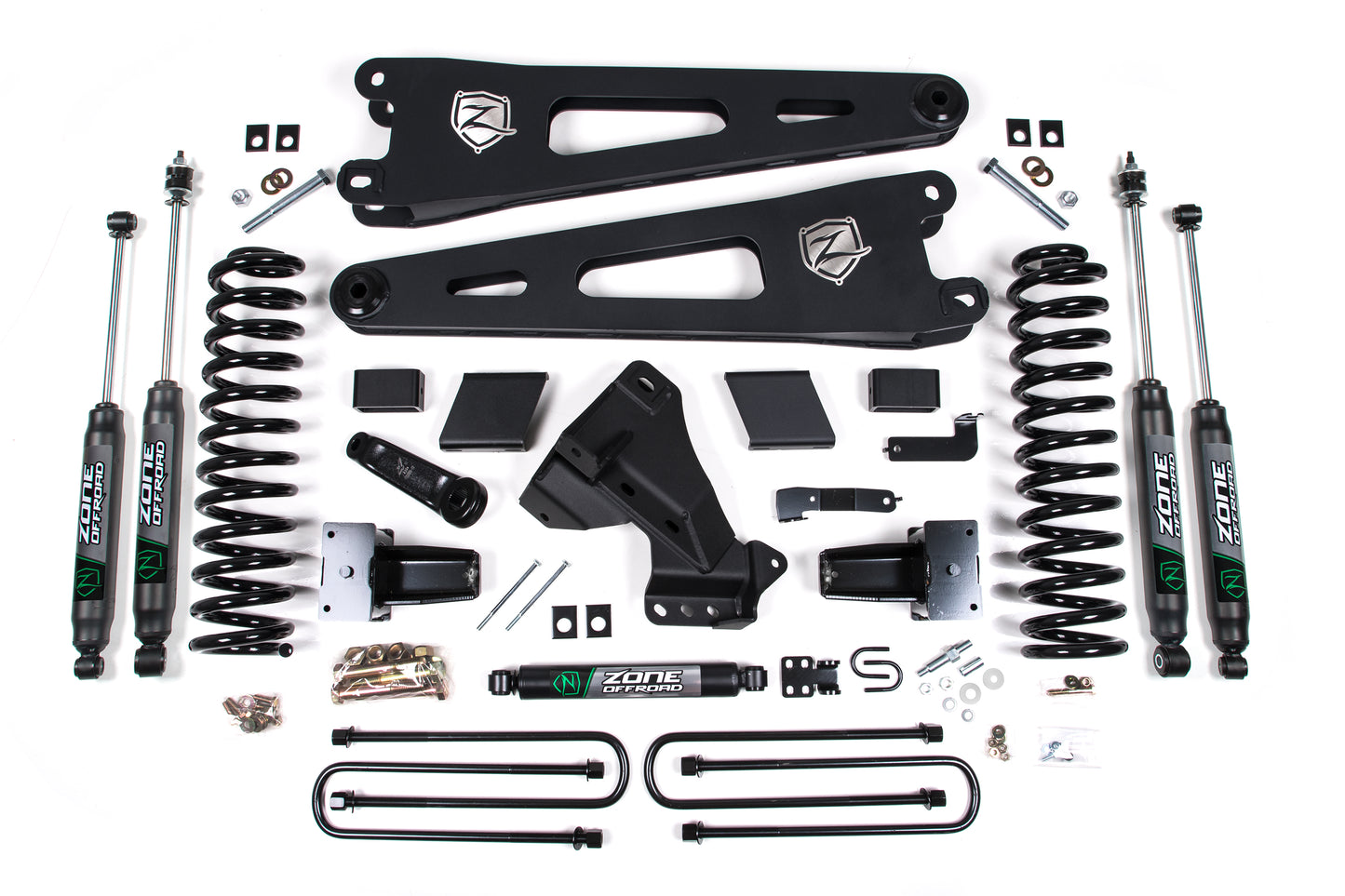 ZONE 2023-2025 F250,F350 4WD DIESEL 2-LEAF,5" RADIUS ARM LIFT KIT & NITRO SHOCKS