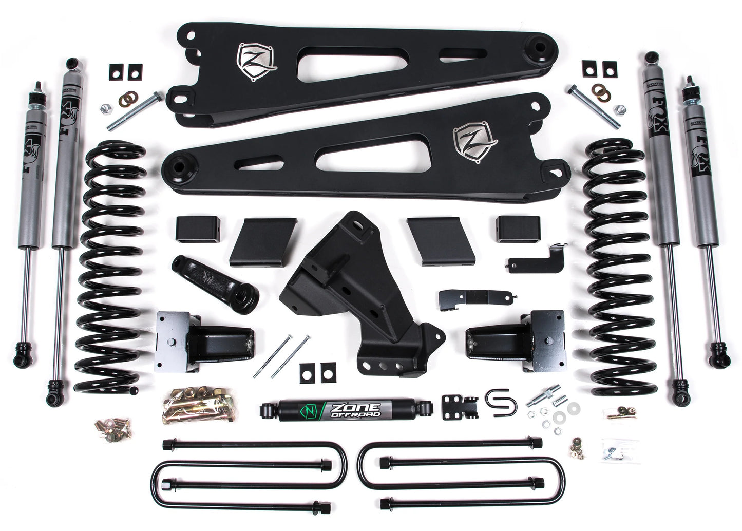 ZONE 2023-2025 F250,F350 4WD DIESEL 3-LEAF,5" RADIUS ARM LIFT KIT & FOX SHOCKS