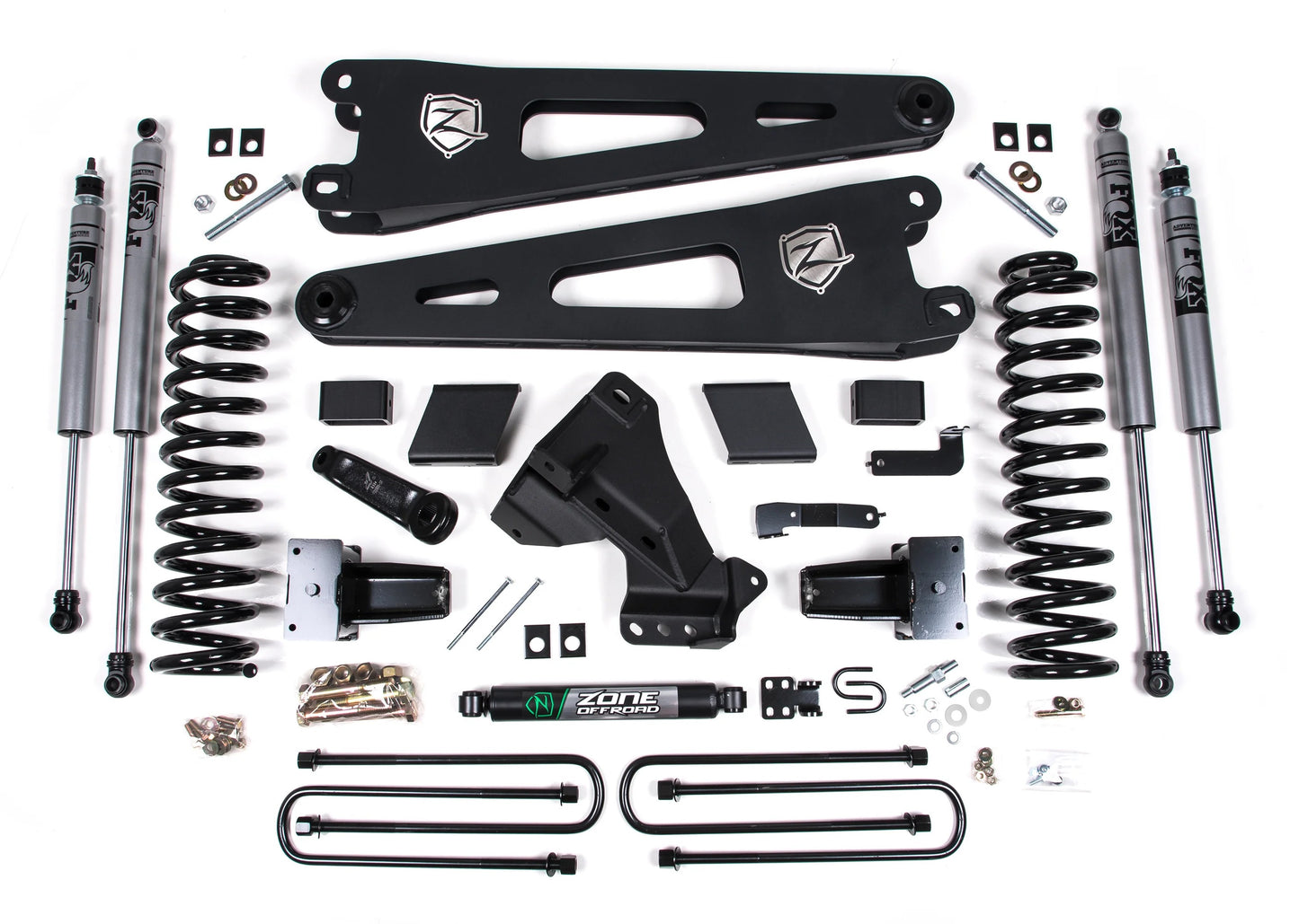ZONE 2023-2025 F250,F350 4WD GAS 2-LEAF,5" RADIUS ARM LIFT KIT & FOX SHOCKS