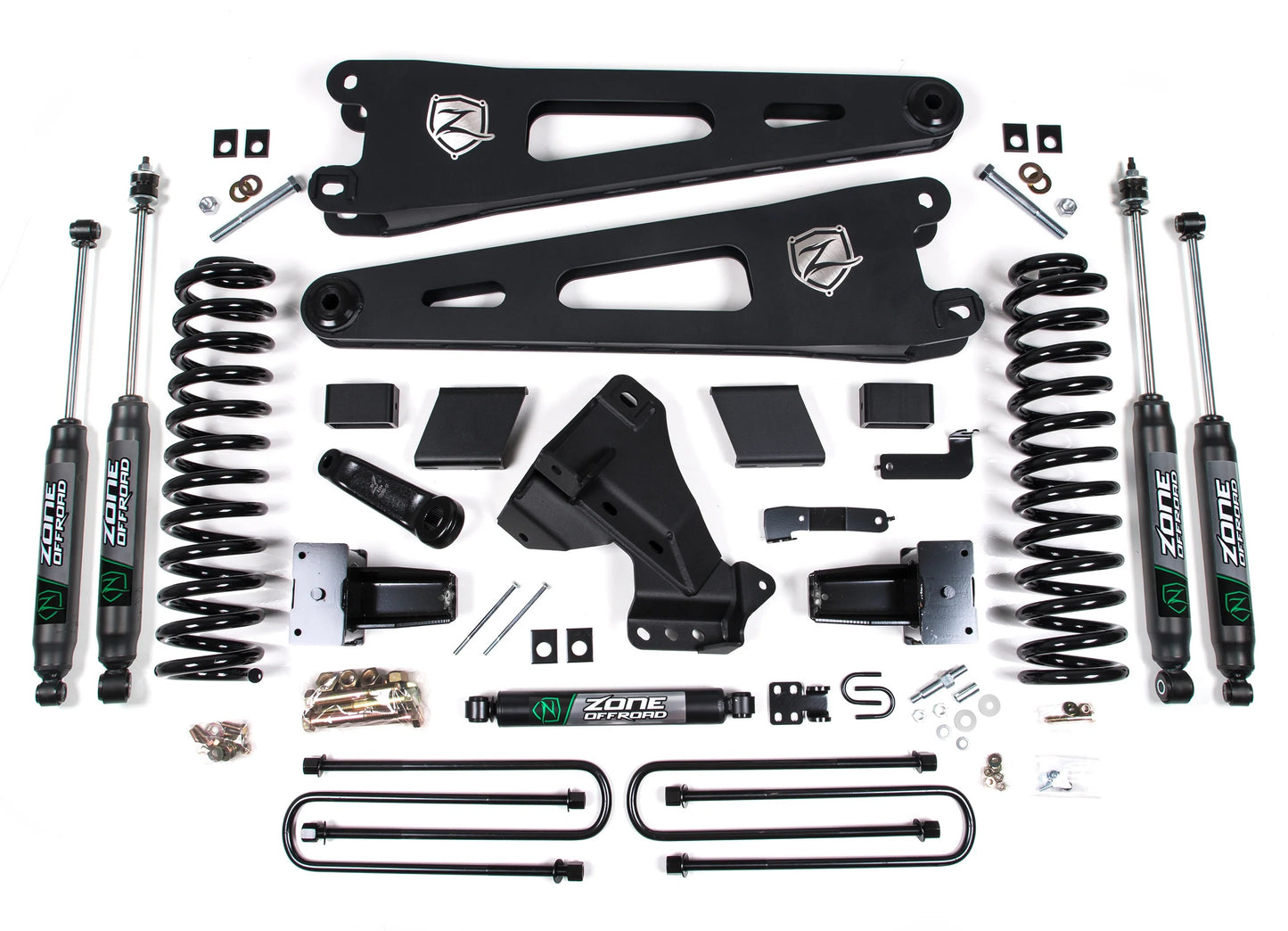 ZONE 2023-2025 F250,F350 4WD GAS 3-LEAF,5" RADIUS ARM LIFT KIT & NITRO SHOCKS