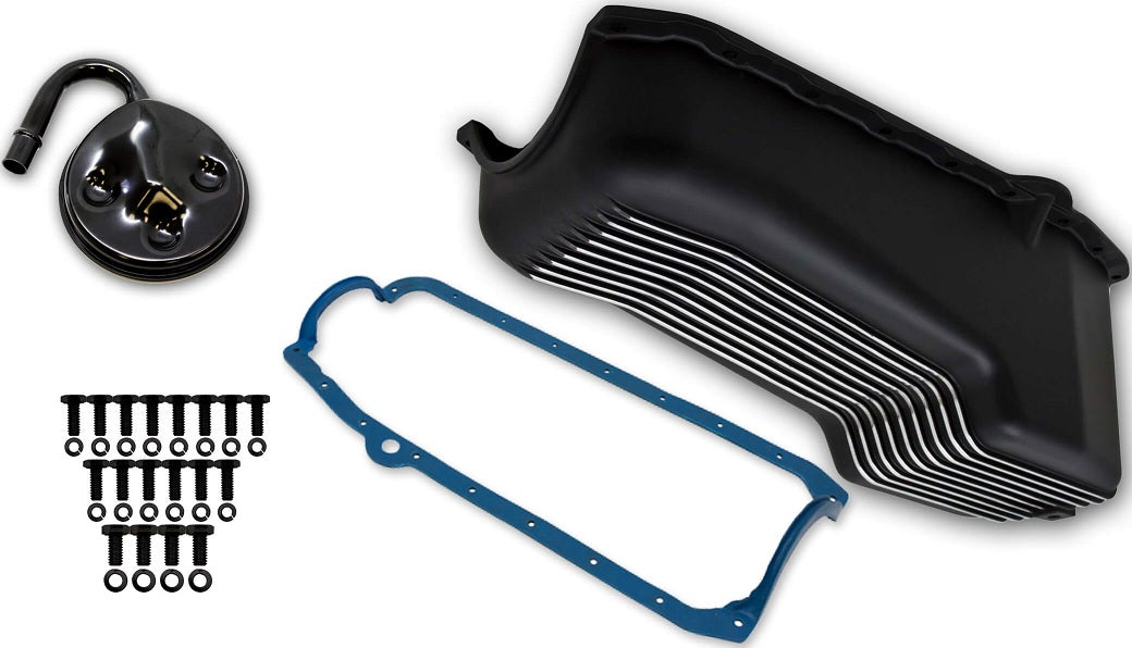 OIL PAN KIT,ALUM,SBC,58-79,BLACK