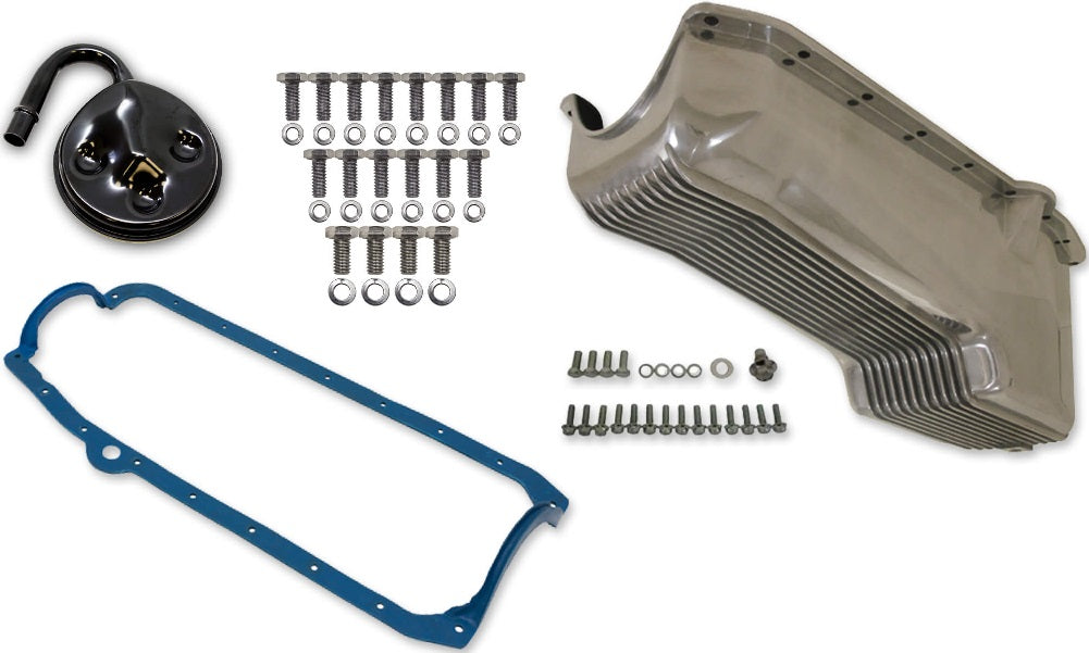 OIL PAN KIT,ALUM,SBC,58-79,POLISHED