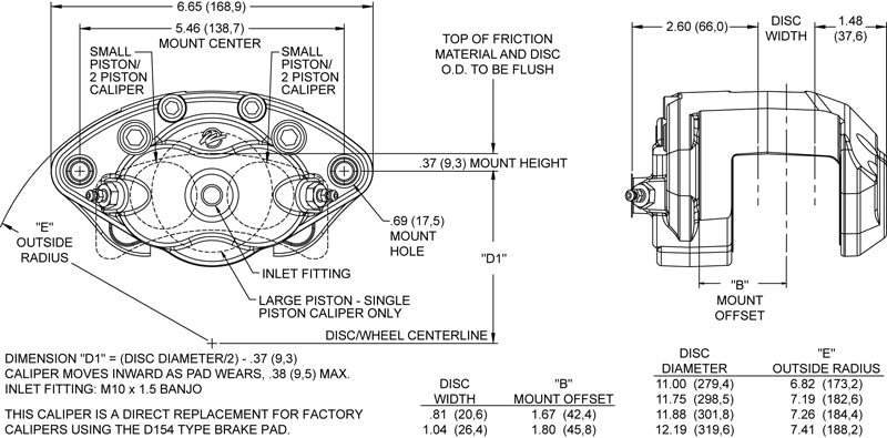 D-154 GM CALIPER & PAD SET,1 PISTON,FRONT,0.81",RED