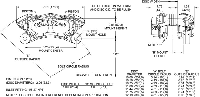 CALIPER,1.75 FORGED DYNALITE-M,1" DISC
