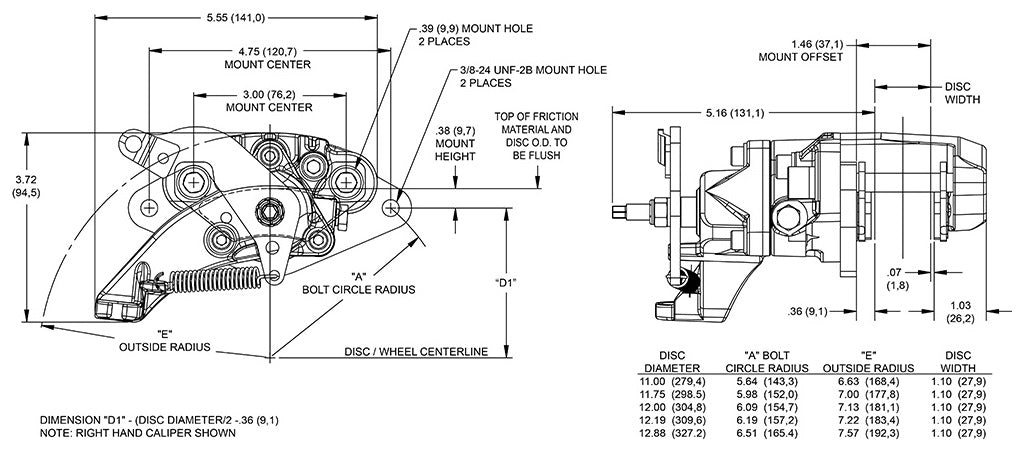 CALIPER,MC4 MECHANICAL PB,1.10",RIGHT,BLACK