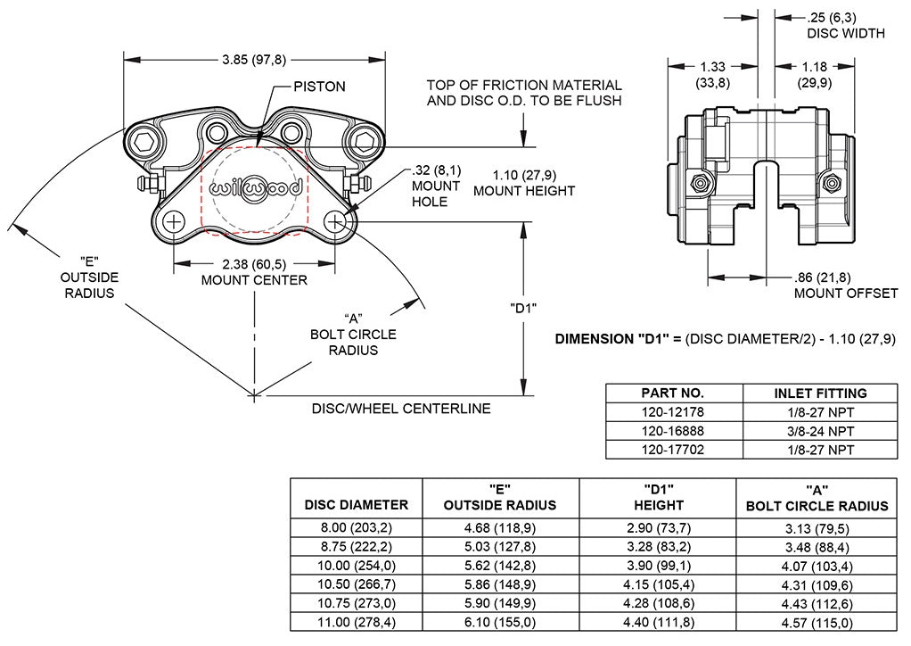 CALIPER,1.23 GP200,0.25" DISC,2.38 MOUNT,MICRO,MINI SPRINTS