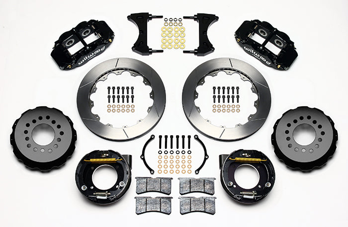 71-87 CHEVY C10 FULL DISC BRAKE KIT & WIL ALUM DROP SPINDLES,14"/13" ROTORS,BLCK