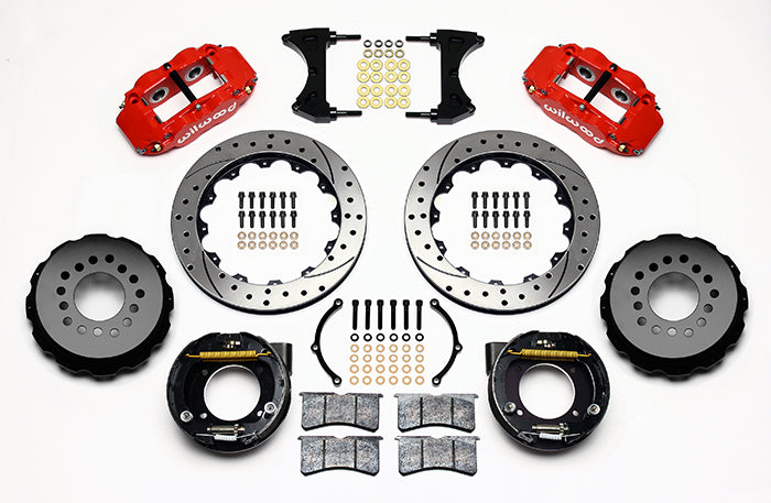 63-70 CHEVY C10 FULL DISC BRAKE KIT & RIDETECH SPINDLES,14"/13" DRILLED,RED CAL.
