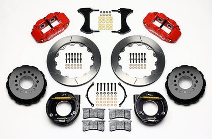 63-70 CHEVY C10 FULL DISC BRAKE KIT & WIL ALUM DROP SPINDLES,14"/13" ROTORS,RED