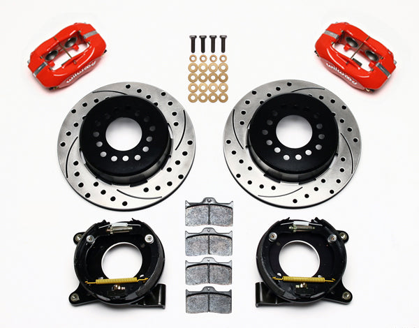 63-70 CHEVY C10 FULL DISC BRAKE KIT & WILWOOD ALUM DROP SPINDLES,12" DRILLED,RED