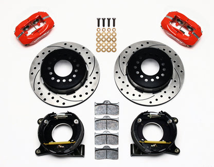 63-70 CHEVY C10 FULL DISC BRAKE KIT & WILWOOD ALUM DROP SPINDLES,12" DRILLED,RED