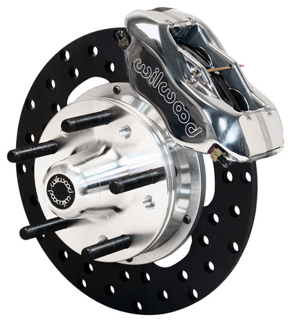 64-74 GM FRONT DRAG DISC BRAKE KIT,10.75" DRILLED ROTORS,4 PISTON POLISH CALIPER