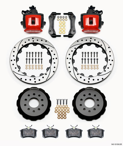 94-04 MUSTANG,FULL DISC BRAKE KIT,14"/13" DRILLED,RED CALIPERS