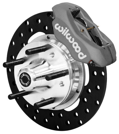 64-74 GM FRONT DRAG DISC BRAKE KIT,10.75" DRILLED ROTORS,4 PISTON BLACK CALIPERS