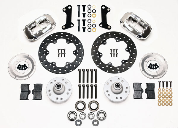 64-74 GM FRONT DRAG DISC BRAKE KIT,10.75" DRILLED ROTORS,4 PISTON POLISH CALIPER