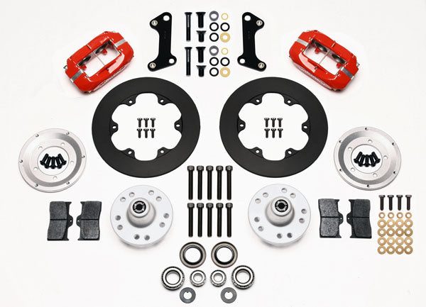 64-74 GM FRONT DRAG DISC BRAKE KIT,10.75" ROTORS,4 PISTON RED CALIPERS