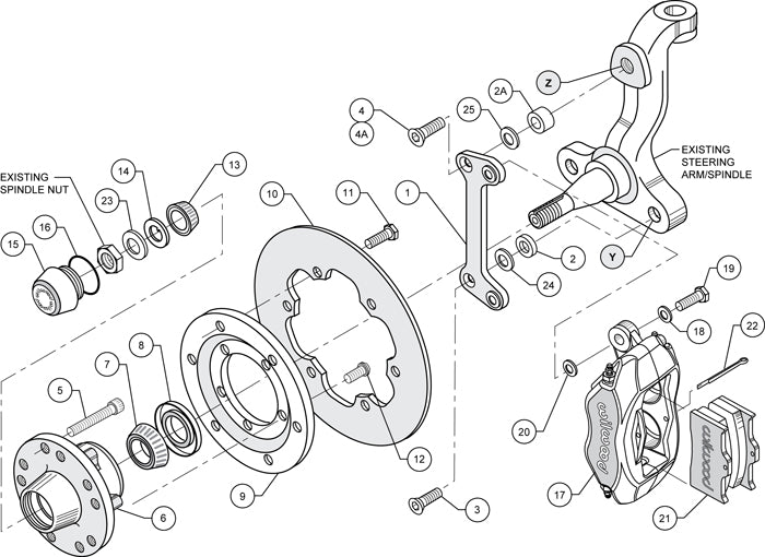 64-74 GM FRONT DRAG DISC BRAKE KIT,10.75" ROTORS,4 PISTON BLACK CALIPERS