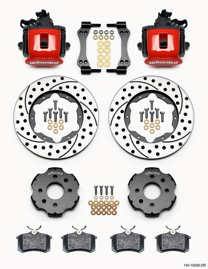 90-97 HONDA FULL DISC BRAKE KIT,11" DRILLED,RED,2.39 OFFSET REAR